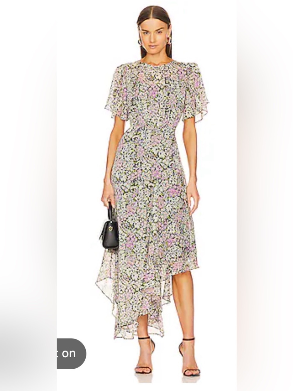 ASTR the label flutter sleeve Floral Chiffon Asymmetrical Midi Dress